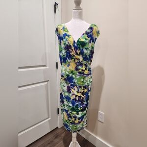 Lauren Ralph Lauren Vibrant Floral Sleeveless V Nexk Dress Size 14W